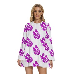 Purple Butterflies On Their Own Way  Round Neck Long Sleeve Bohemian Style Chiffon Mini Dress