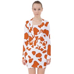 Orange Cow Dots V-neck Bodycon Long Sleeve Dress by ConteMonfrey