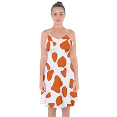 Orange Cow Dots Ruffle Detail Chiffon Dress