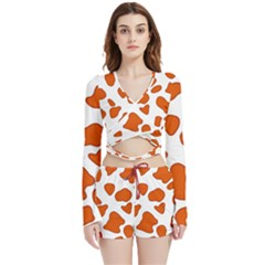 Orange Cow Dots Velvet Wrap Crop Top And Shorts Set by ConteMonfrey