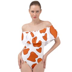 Orange Cow Dots Off Shoulder Velour Bodysuit 