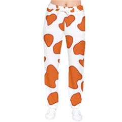 Orange Cow Dots Women Velvet Drawstring Pants