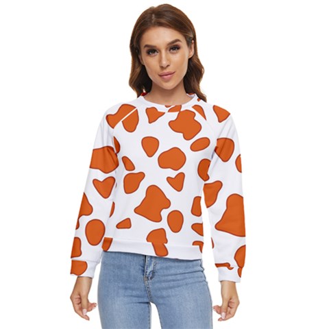 Orange Cow Dots Women s Long Sleeve Raglan Tee by ConteMonfrey