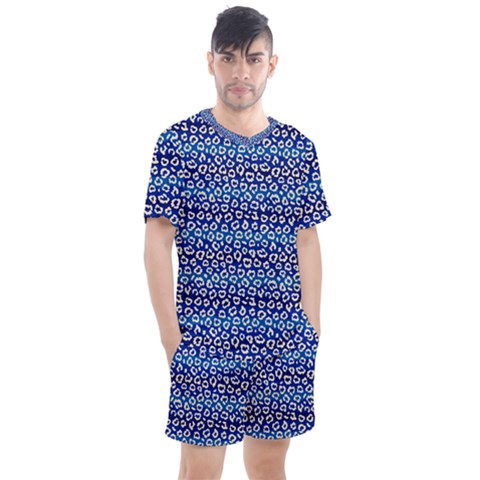 Animal Print - Blue - Leopard Jaguar Dots Small  Men s Mesh Tee And Shorts Set by ConteMonfrey