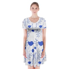 Blue Classy Tulips Short Sleeve V-neck Flare Dress by ConteMonfrey