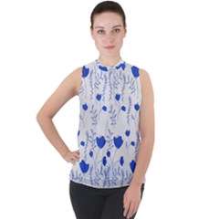 Blue Classy Tulips Mock Neck Chiffon Sleeveless Top by ConteMonfrey