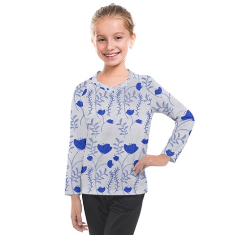 Blue Classy Tulips Kids  Long Mesh Tee by ConteMonfrey