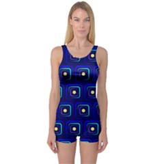 Blue Neon Squares - Modern Abstract One Piece Boyleg Swimsuit by ConteMonfrey