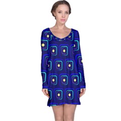 Blue Neon Squares - Modern Abstract Long Sleeve Nightdress by ConteMonfrey