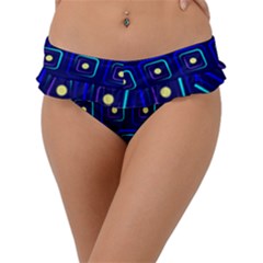 Blue Neon Squares - Modern Abstract Frill Bikini Bottoms by ConteMonfrey