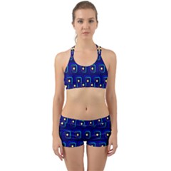 Blue Neon Squares - Modern Abstract Back Web Gym Set