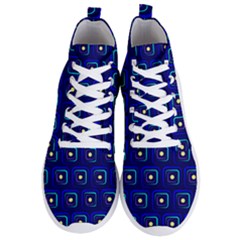 Blue Neon Squares - Modern Abstract Men s Lightweight High Top Sneakers by ConteMonfrey