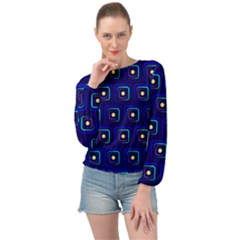 Blue Neon Squares - Modern Abstract Banded Bottom Chiffon Top by ConteMonfrey