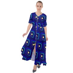Blue Neon Squares - Modern Abstract Waist Tie Boho Maxi Dress by ConteMonfrey