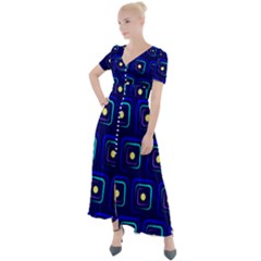 Blue Neon Squares - Modern Abstract Button Up Short Sleeve Maxi Dress by ConteMonfrey
