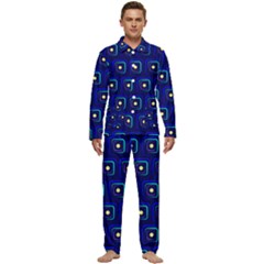 Blue Neon Squares - Modern Abstract Men s Long Sleeve Velvet Pocket Pajamas Set