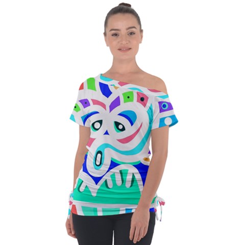 Crazy Pop Art - Doodle Animals   Off Shoulder Tie-up Tee by ConteMonfrey