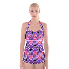 Pink, Blue, Black, Purple Tones Pop Art  Boyleg Halter Swimsuit  by ConteMonfrey