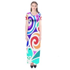 Crazy Pop Art - Doodle Circles   Short Sleeve Maxi Dress by ConteMonfrey