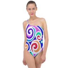 Crazy Pop Art - Doodle Circles   Classic One Shoulder Swimsuit by ConteMonfrey