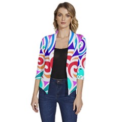 Crazy Pop Art - Doodle Circles   Women s Draped Front 3/4 Sleeve Shawl Collar Jacket