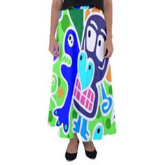 Crazy Pop Art - Doodle Skulls  Flared Maxi Skirt by ConteMonfrey