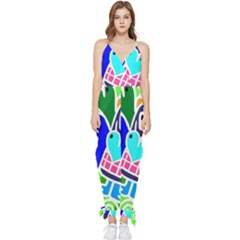 Crazy Pop Art - Doodle Skulls  Sleeveless Tie Ankle Chiffon Jumpsuit by ConteMonfrey