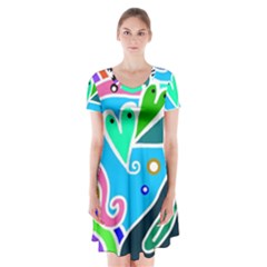 Crazy Pop Art - Doodle Hearts   Short Sleeve V-neck Flare Dress by ConteMonfrey