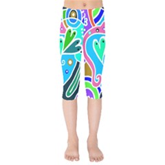 Crazy Pop Art - Doodle Hearts   Kids  Capri Leggings  by ConteMonfrey