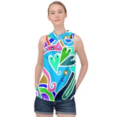 Crazy Pop Art - Doodle Hearts   High Neck Satin Top by ConteMonfrey