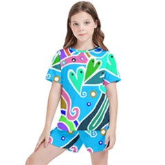 Crazy Pop Art - Doodle Hearts   Kids  Tee And Sports Shorts Set