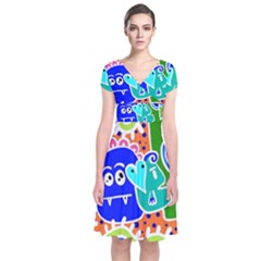 Crazy Pop Art - Doodle Buddies  Short Sleeve Front Wrap Dress by ConteMonfrey
