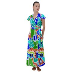 Crazy Pop Art - Doodle Buddies  Flutter Sleeve Maxi Dress by ConteMonfrey