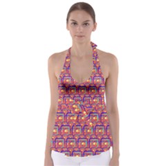 Pink Yellow Neon Squares - Modern Abstract Babydoll Tankini Top by ConteMonfrey