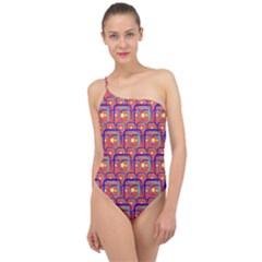 Pink Yellow Neon Squares - Modern Abstract Classic One Shoulder Swimsuit by ConteMonfrey