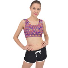 Pink Yellow Neon Squares - Modern Abstract V-back Sports Bra by ConteMonfrey