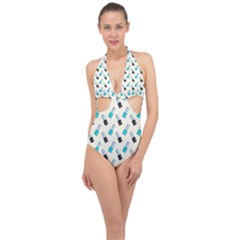 Nails Halter Front Plunge Swimsuit by SychEva