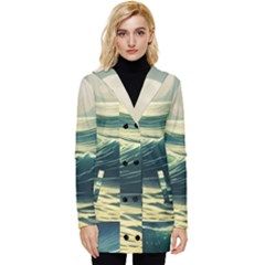 Ocean Sea Waves Tide Button Up Hooded Coat  by Simbadda