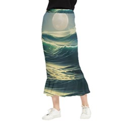 Ocean Sea Waves Tide Maxi Fishtail Chiffon Skirt by Simbadda