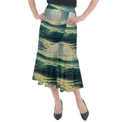 Ocean Sea Waves Tide Midi Mermaid Skirt by Simbadda