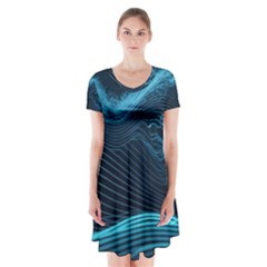 Technology Computer Background Short Sleeve V-neck Flare Dress by Simbadda