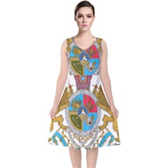 Imperial Coat Of Arms Of Iran, 1932-1979 V-neck Midi Sleeveless Dress 