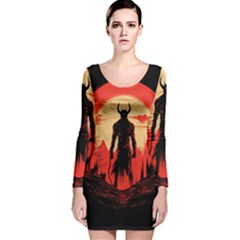 Demon Halloween Long Sleeve Velvet Bodycon Dress