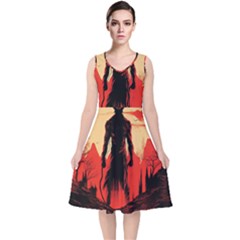 Demon Halloween V-Neck Midi Sleeveless Dress 