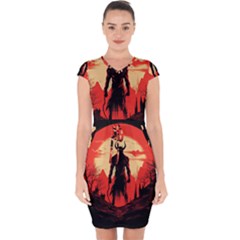 Demon Halloween Capsleeve Drawstring Dress 