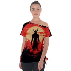 Demon Halloween Off Shoulder Tie-Up Tee