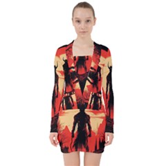 Demon Halloween V-neck Bodycon Long Sleeve Dress