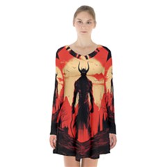 Demon Halloween Long Sleeve Velvet V-neck Dress