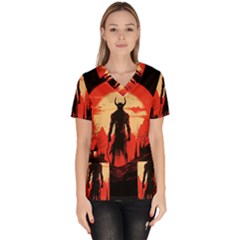 Demon Halloween Women s V-Neck Scrub Top