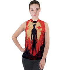 Demon Halloween Mock Neck Chiffon Sleeveless Top